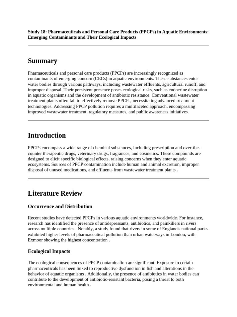 Pharmaceuticals and Personal Care Products (PPCPS) in Aquatic ...