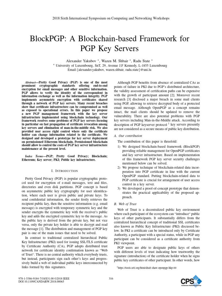 Blockchain Framework for PGP Key Servers | PDF | Public Key Certificate ...