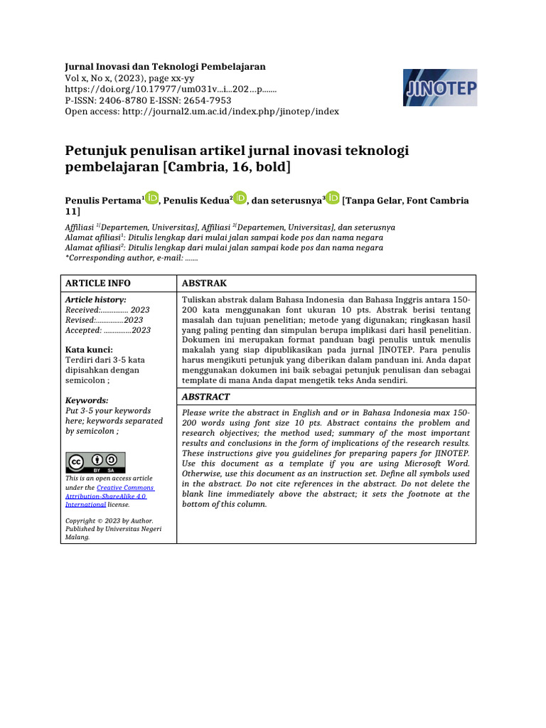 Panduan Penulisan Jurnal JINOTEP | PDF