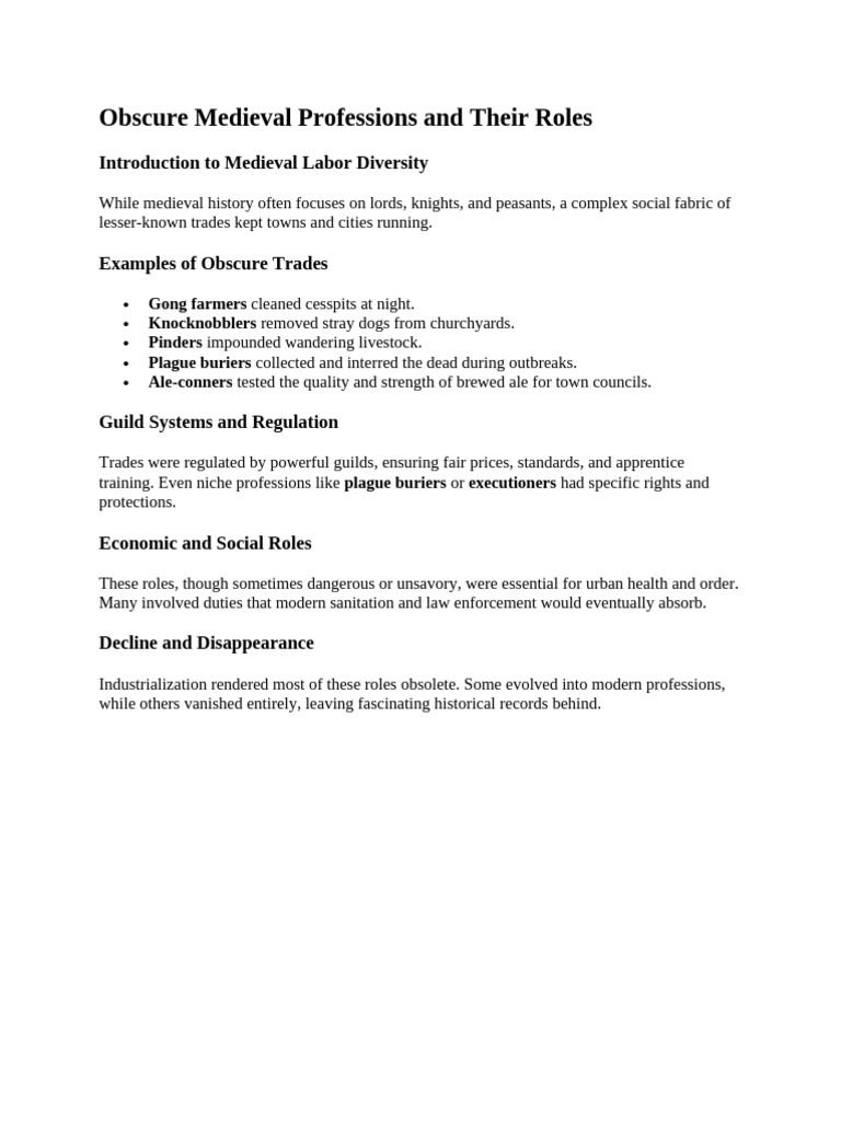 Obscure Professions in Medieval Society | PDF