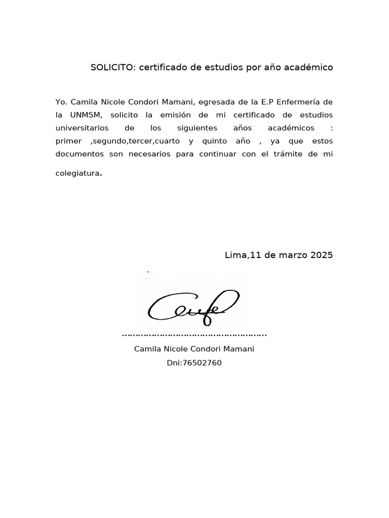 Solicitud de Certificado de Estudios UNMSM | PDF