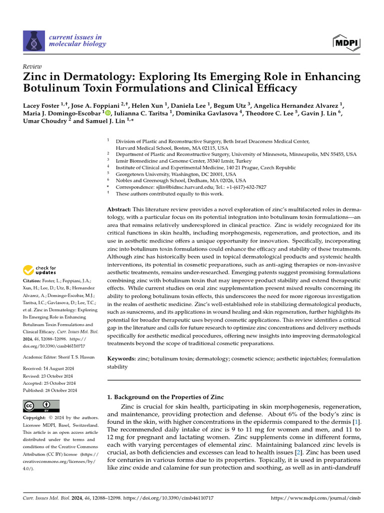 Zinc's Role in Botulinum Toxin Efficacy | PDF | Zinc Oxide | Titanium ...