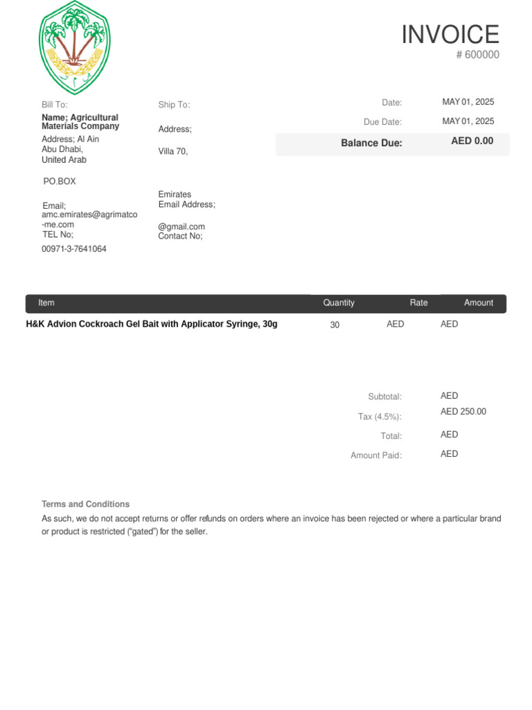 Invoice of H & K | PDF