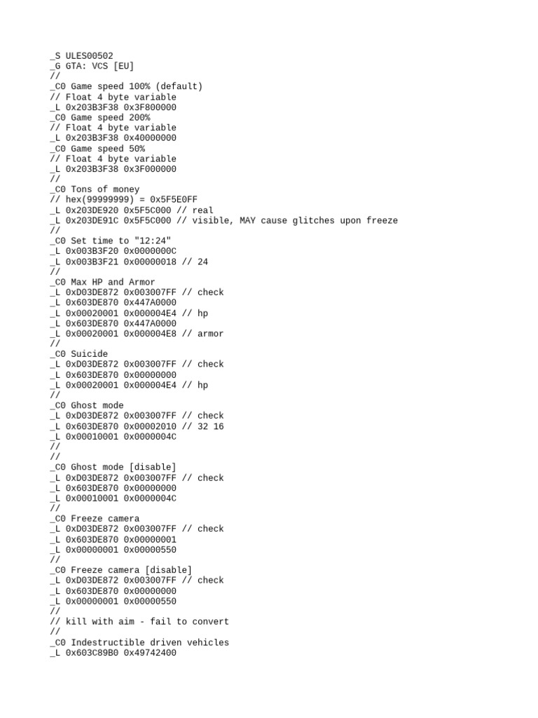 GTA VCS Cheat Codes Guide | PDF