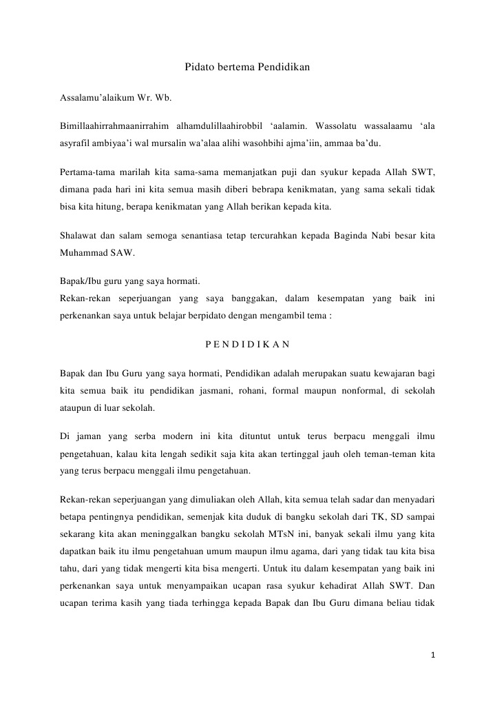 Contoh Pidato Yang Bertema Pendidikan Goreng