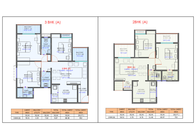 2BHK and 3BHK Apartment Plans | PDF