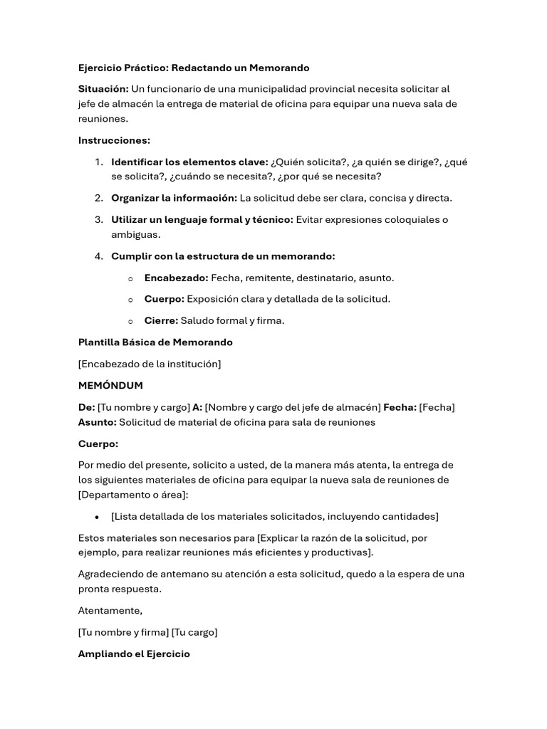 Ejercicio Práctico Redactando Un Memorando | PDF