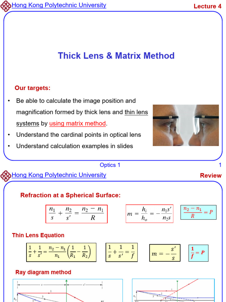 Thick Lens Matrix Method in Optics | PDF | Optics | Light