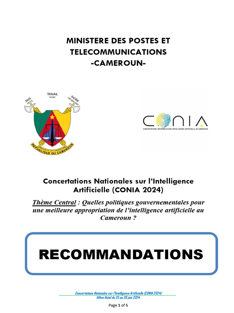 CONIA 2024 : Politiques IA pour le Cameroun | PDF | Intelligence ...