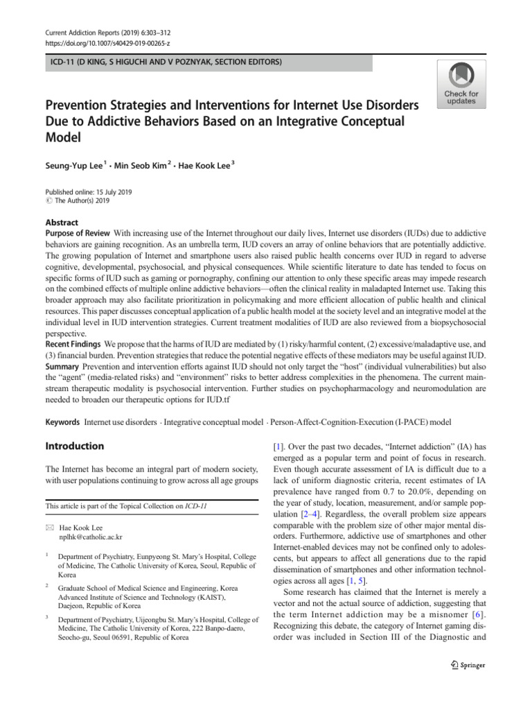 Prevention Strategies and Interventions For Internet Use Disorders ...