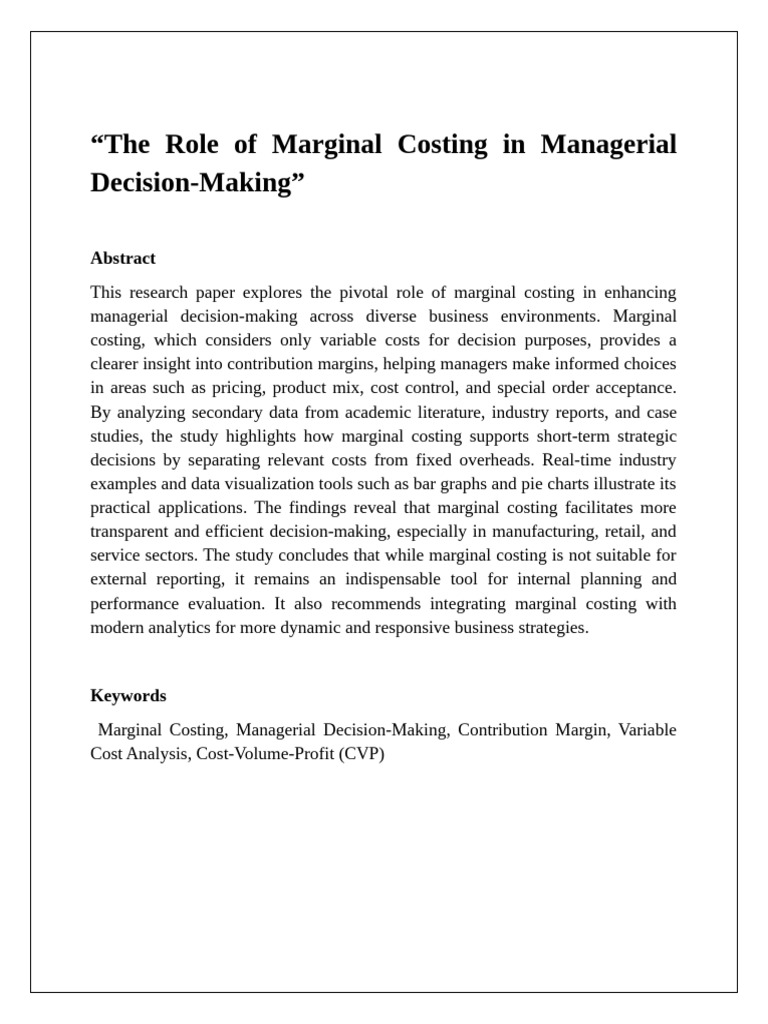 Marginal Costing in Managerial Decisions | PDF | Cost Accounting | Pricing