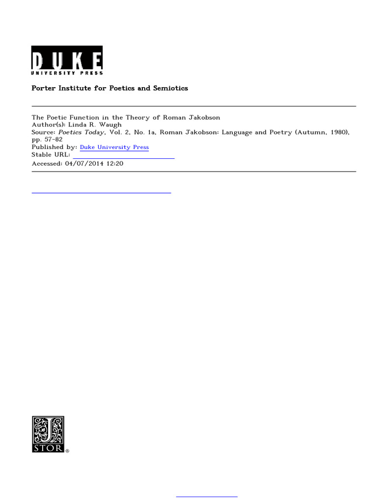 Poetic Function in Jakobson's Theory | PDF | Poetry | Sentence ...