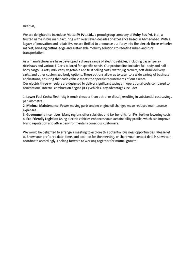 Metta EV: Sustainable Three-Wheeler Solutions | PDF