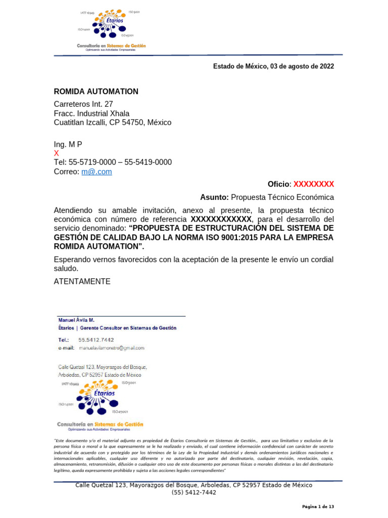 Propuesta ISO 9001:2015 para Romida Automation | PDF | Propiedad ...