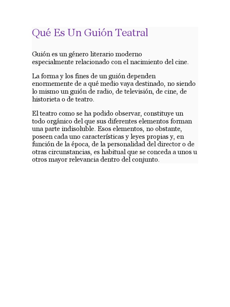 Que Es Un Guion Teatral