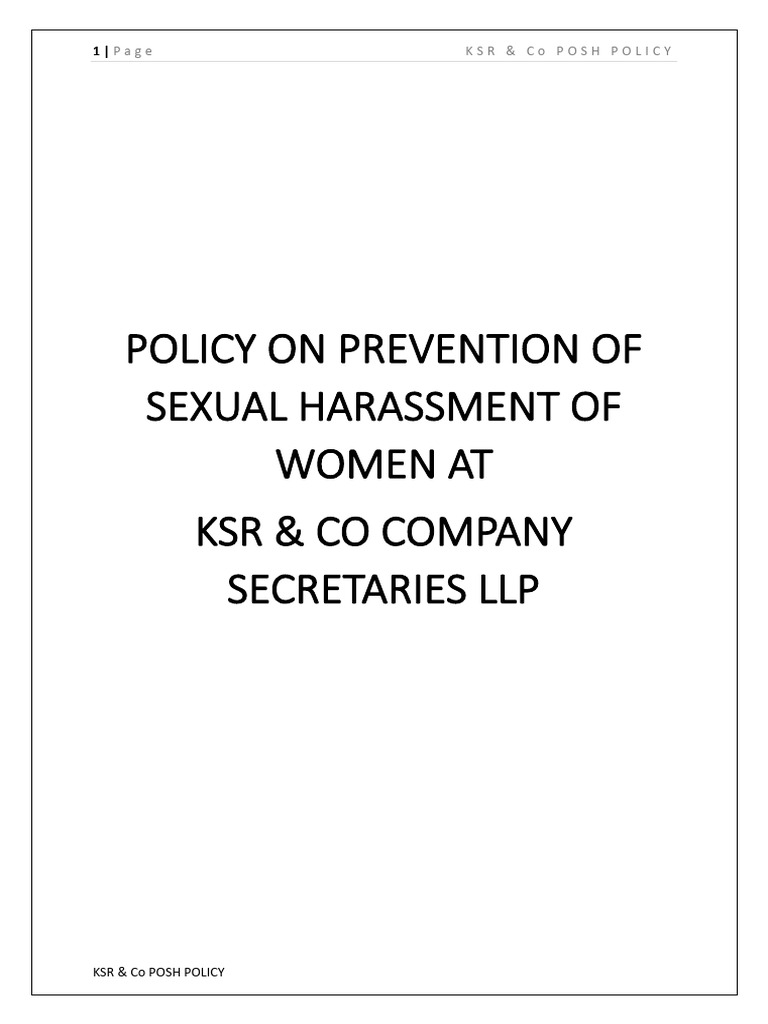KSR & Co POSH Policy Overview | PDF | Sexual Harassment | Harassment