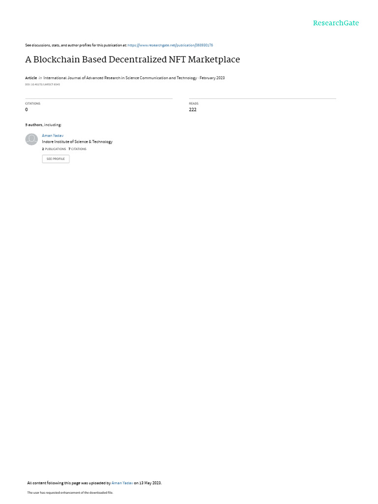 A Blockchain Based Decentralized NFT Marketplace | PDF | Computing ...