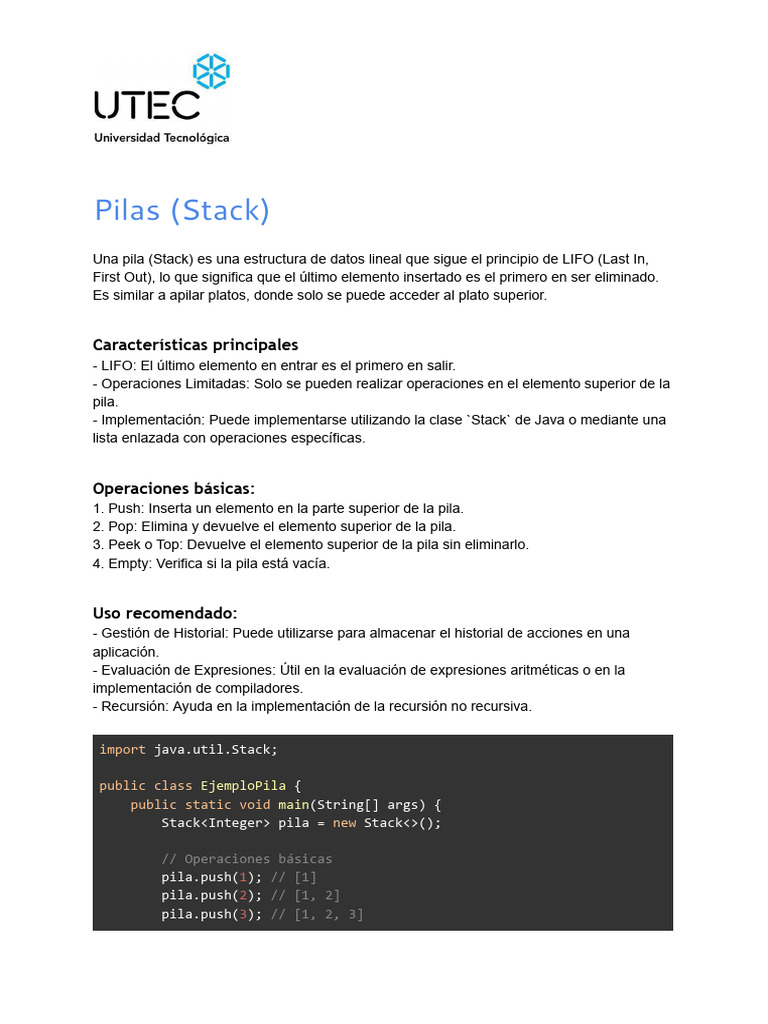 Estructura de Datos: Pila LIFO en Java | PDF | Métodos formales ...