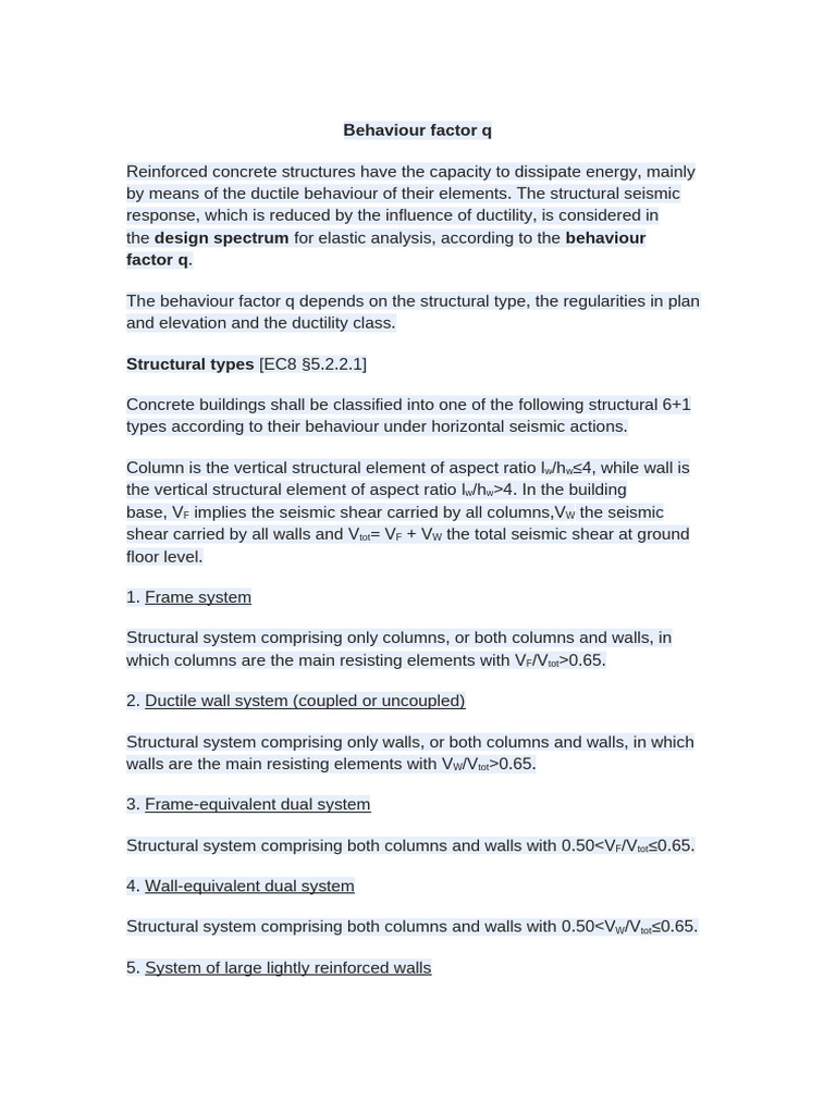 Behaviour factor q | PDF | Strength Of Materials | Beam (Structure)