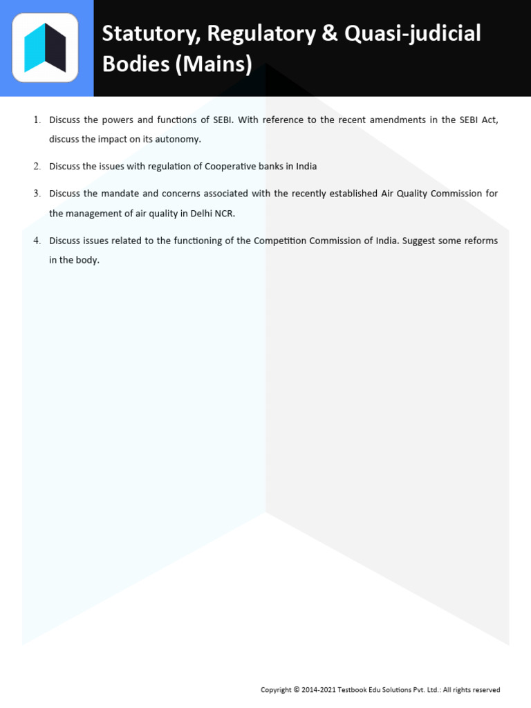 Statutory, Regulatory & Quasi-Judicial Bodies - Study Notes | PDF