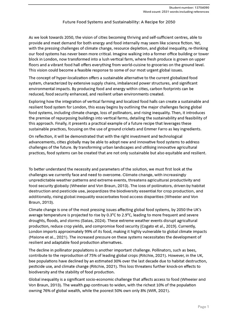 Future Food Systems and Sustainability A Recipe For 2050 PDF Cost