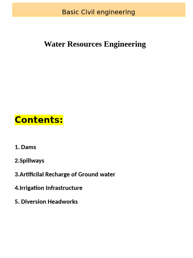 Water Resources Engineering Overview | PDF | Dam | Spillway
