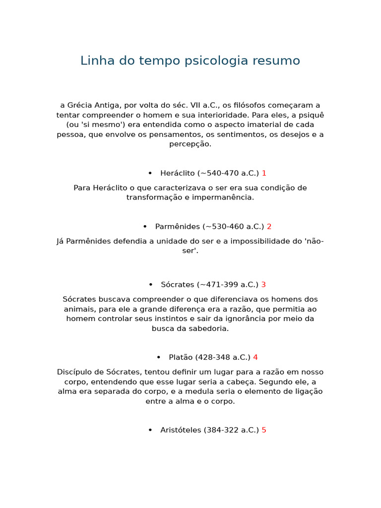 Linha do Tempo da Psicologia: Resumo Histórico | PDF | Psicologia ...