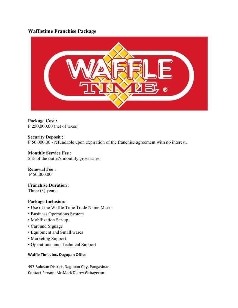 Waffle Time Franchise Package Franchising Fee