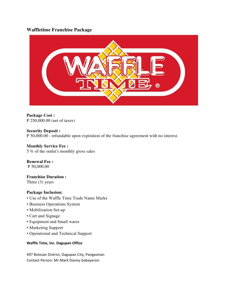 Waffle Time Franchise Package PDF Franchising Fee
