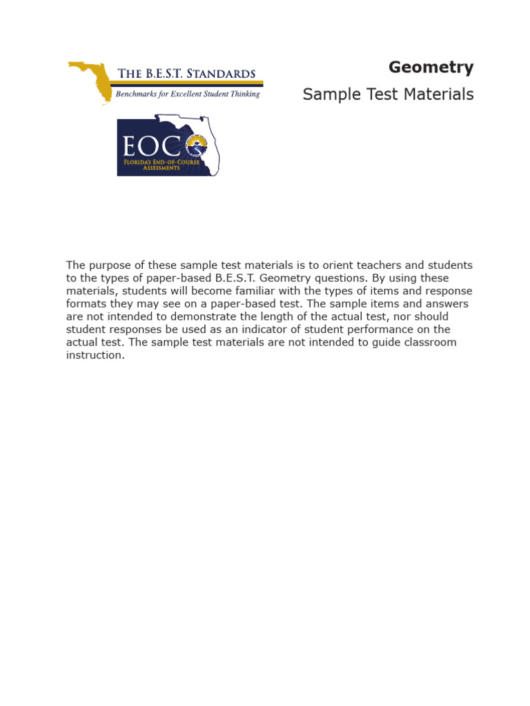 Geometry Sample Test Materials | PDF | Area | Angle