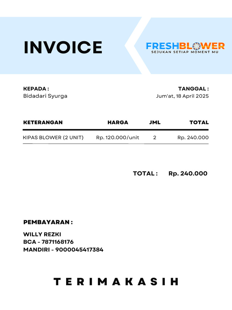 Invoice Pembelian Kipas Blower 2025 | PDF