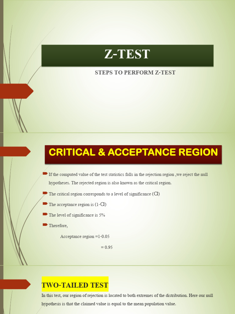 Z-Test Procedure and Hypothesis Testing | PDF | Statistical ...