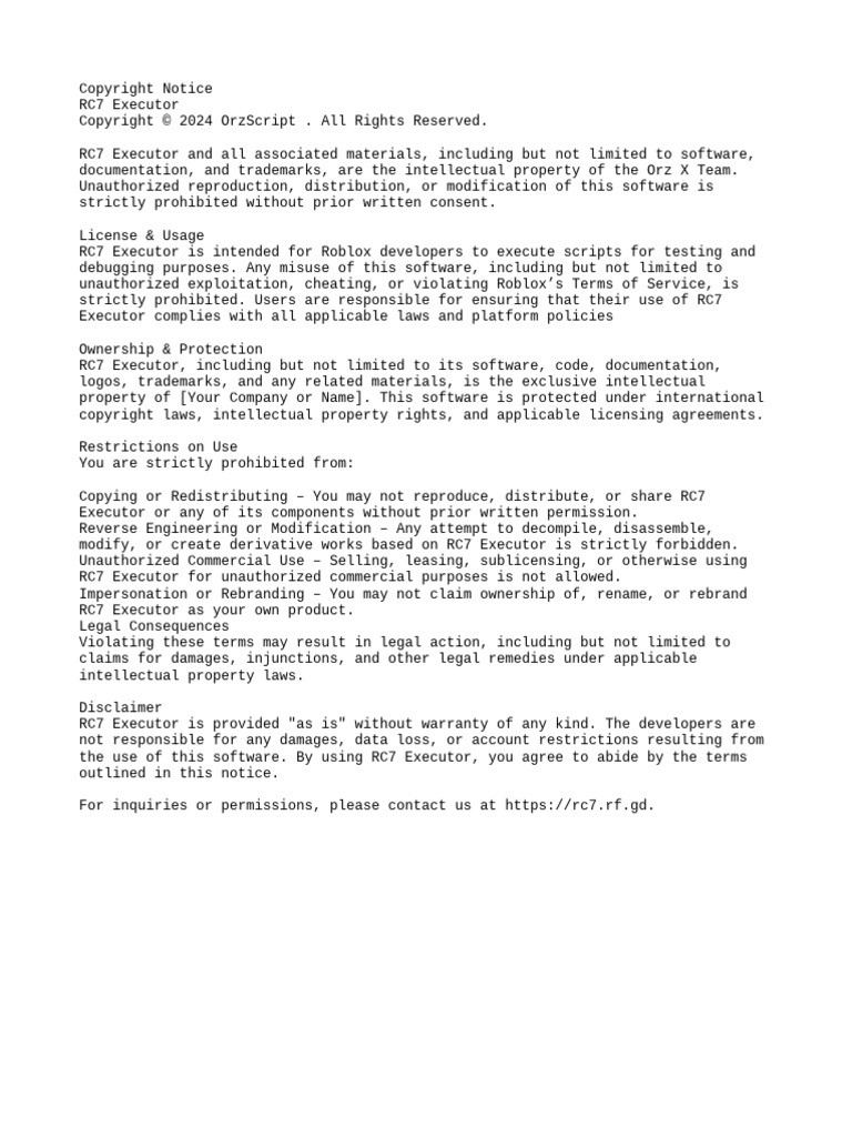 RC7 Executor Usage and Copyright Notice | PDF