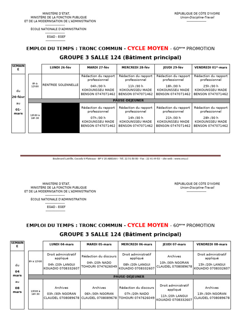 Emploi du temps formation fonction publique | PDF