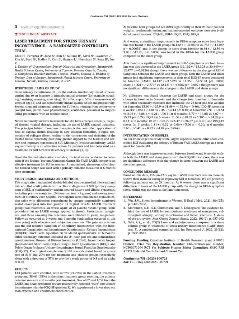 3 - LASER TREATMENT FOR STRESS URINARY INCONTINENCE - A RANDOMI - 2023 ...