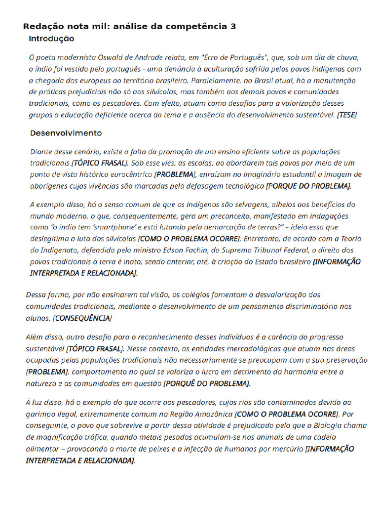 Redação Nota Mil Análise Da Competência 3 | PDF