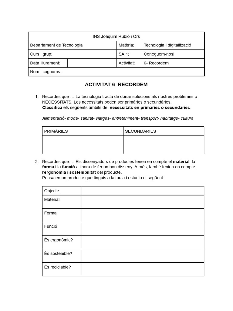 Activitat 6 - Recordem | PDF