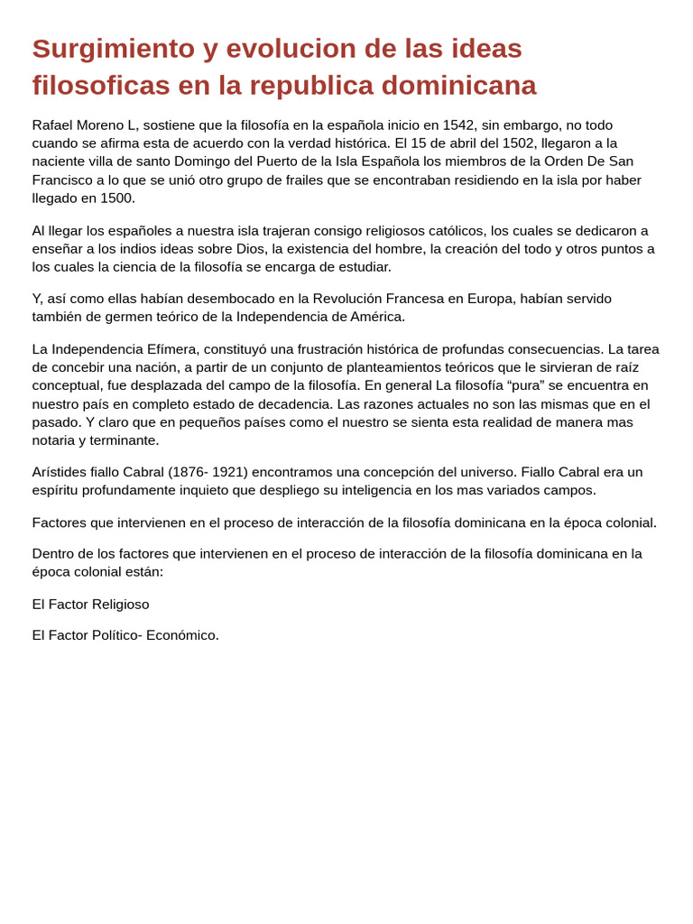 Filosofía Dominicana: Orígenes y Evolución | PDF