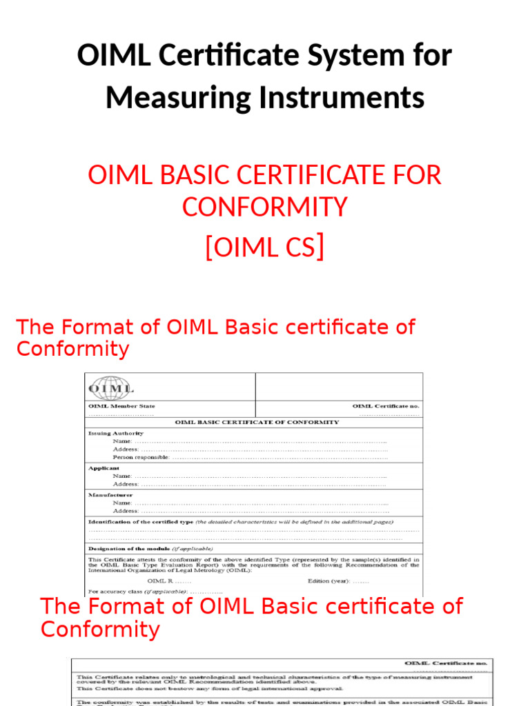 OIML Certificate System For Measuring Instruments | PDF