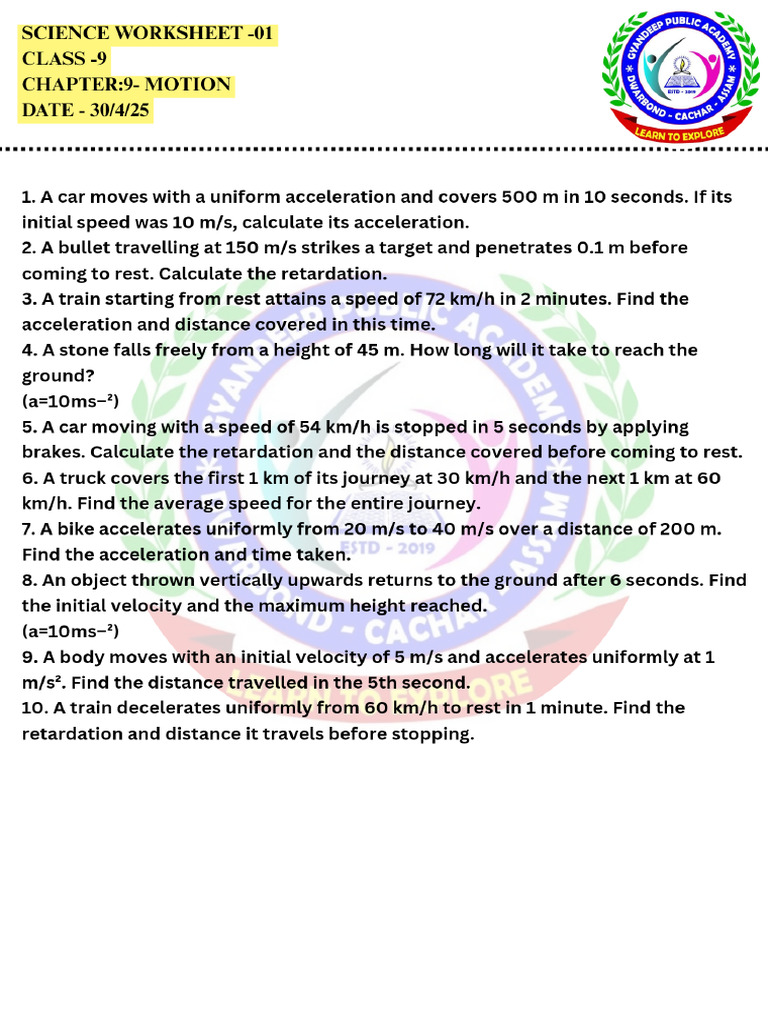 Class 9 Worksheet (Science) | PDF