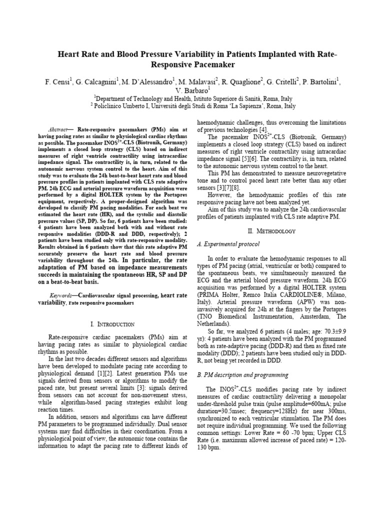 Heart Rate and Blood Pressure Variability in Patients Implanted With ...