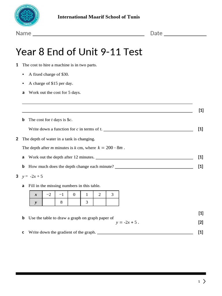 682324973 Stage 8 End of Unit 11 Worksheet | PDF | Mathematical ...