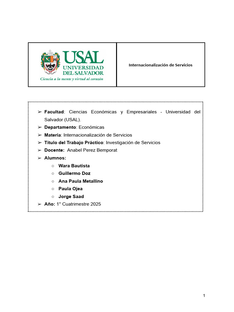 Final de TP 1 2025 - Servicios (1) | PDF | Marketing | Experiencia