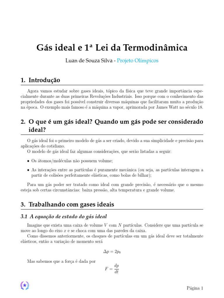 Gases Ideais e Primeira Lei da Termodinâmica | PDF | Gases | Termodinâmica