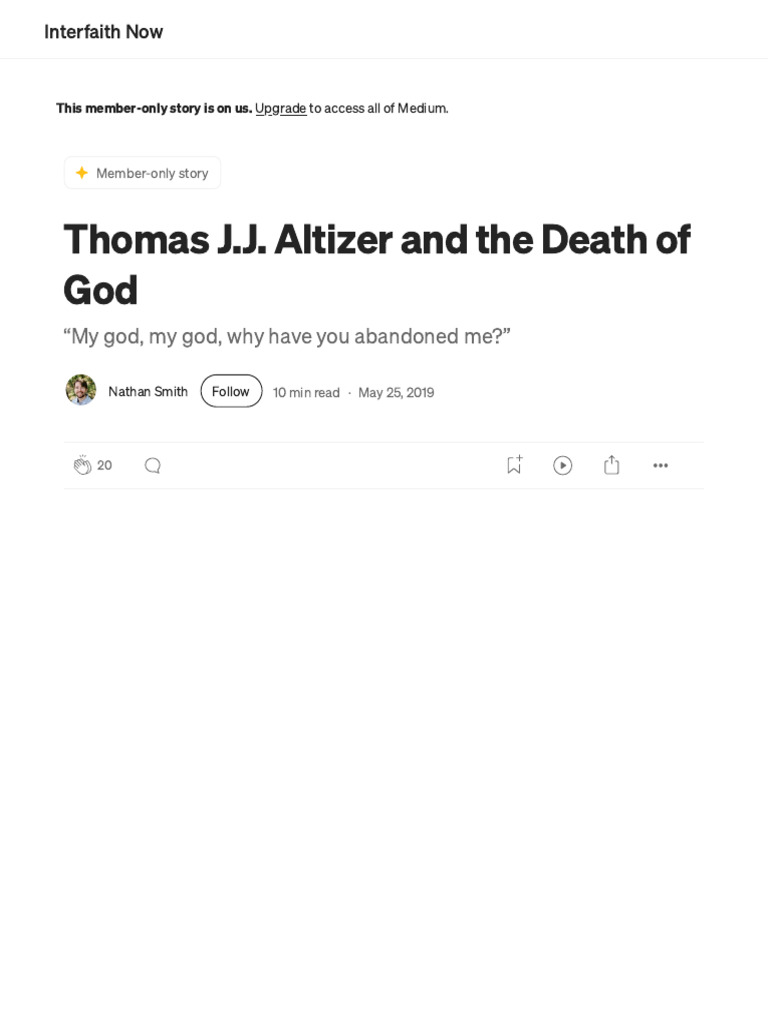 Thomas J.J. Altizer and The Death of God - by Nathan Smith - Interfaith ...