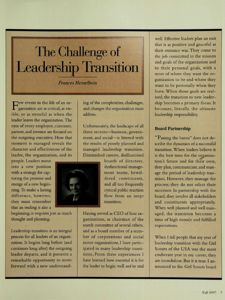 The Challenge of Leadership Transition. Fall 1997 | PDF