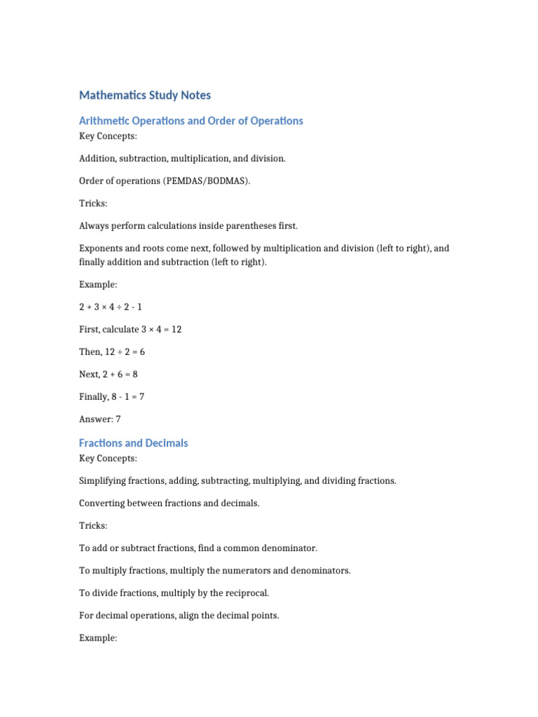 Mathematics Study Notes | PDF | Percentage | Multiplication