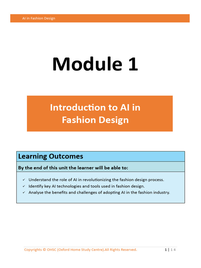 1738845348module 1 Introduction To AI in Fashion Design | PDF ...