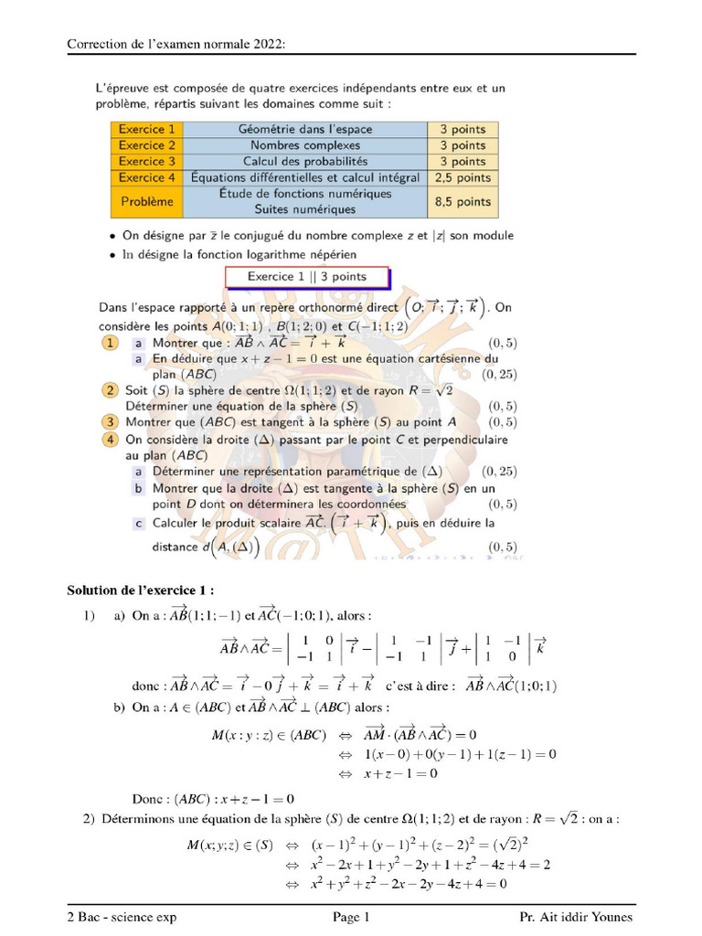 Corrige Examen National Maths Sciences Et Technologies 2022 Normale | PDF