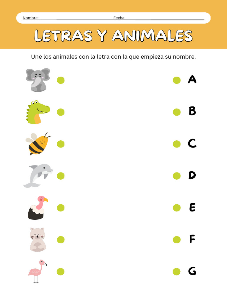 Hoja de Trabajo Unir Letras y Animales Alfabeto Simple Ilustrativo ...